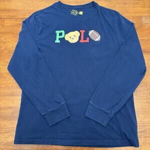 Polo Ralph Lauren Long Sleeve Polo Bear Tshirt Boy's Size XL Football Blue